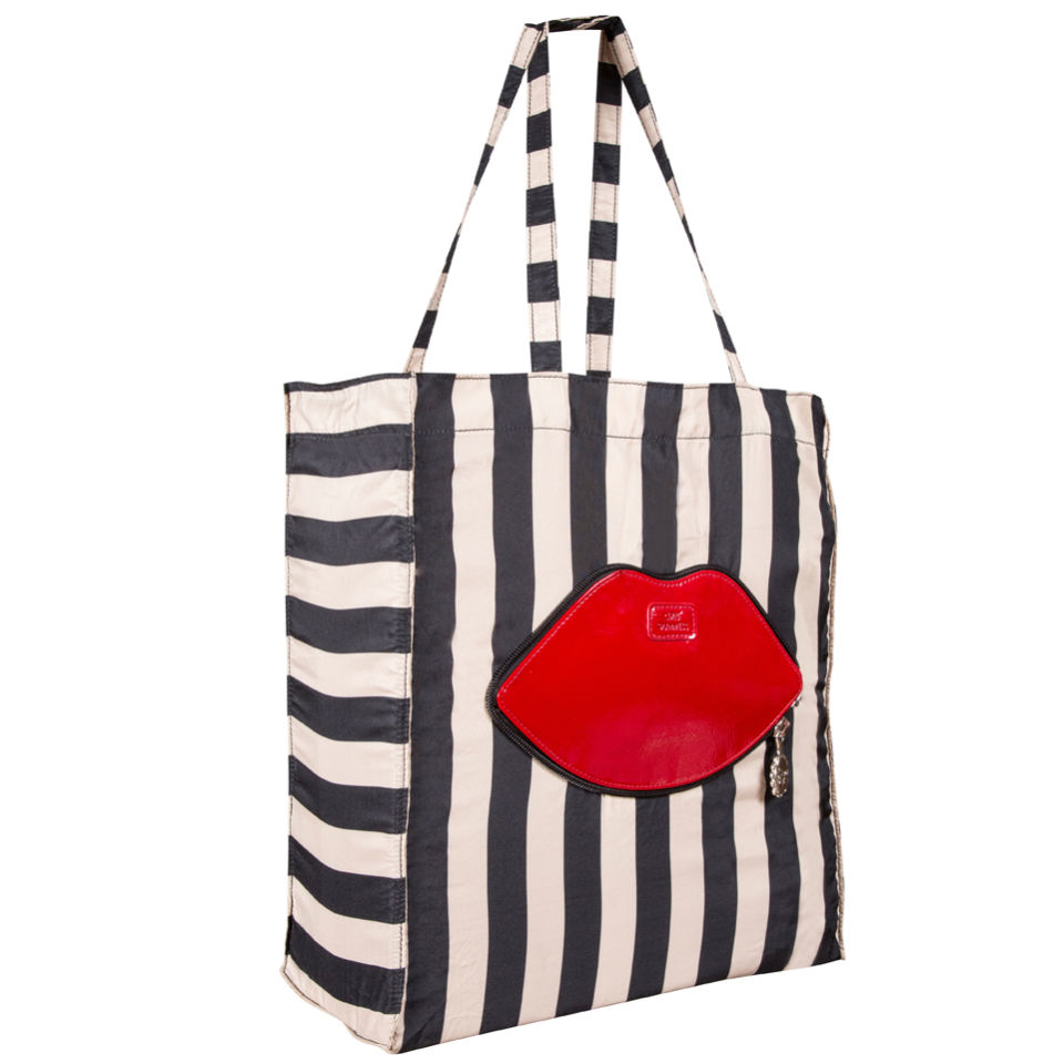 Lulu Guinness Red Lip Stripe Foldaway Shopper Red Black White Coggles