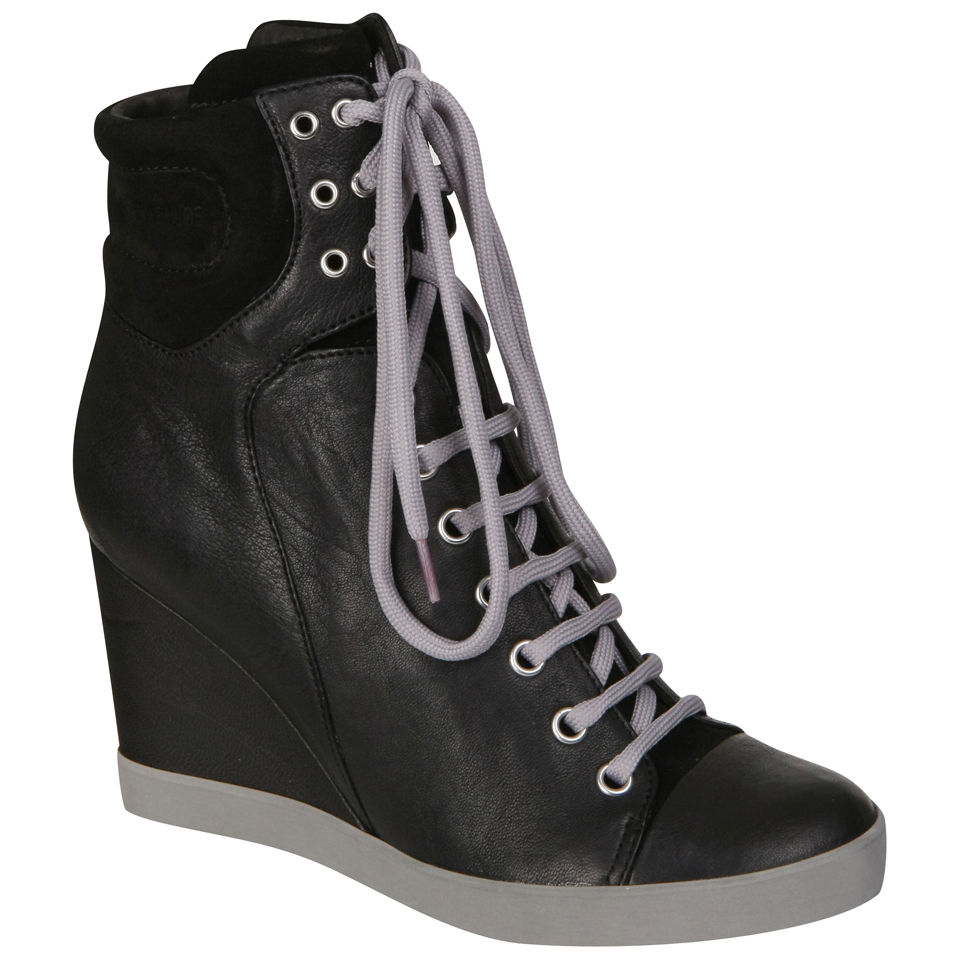 See By Chlo Women s Leather and Suede Wedge Trainers Black