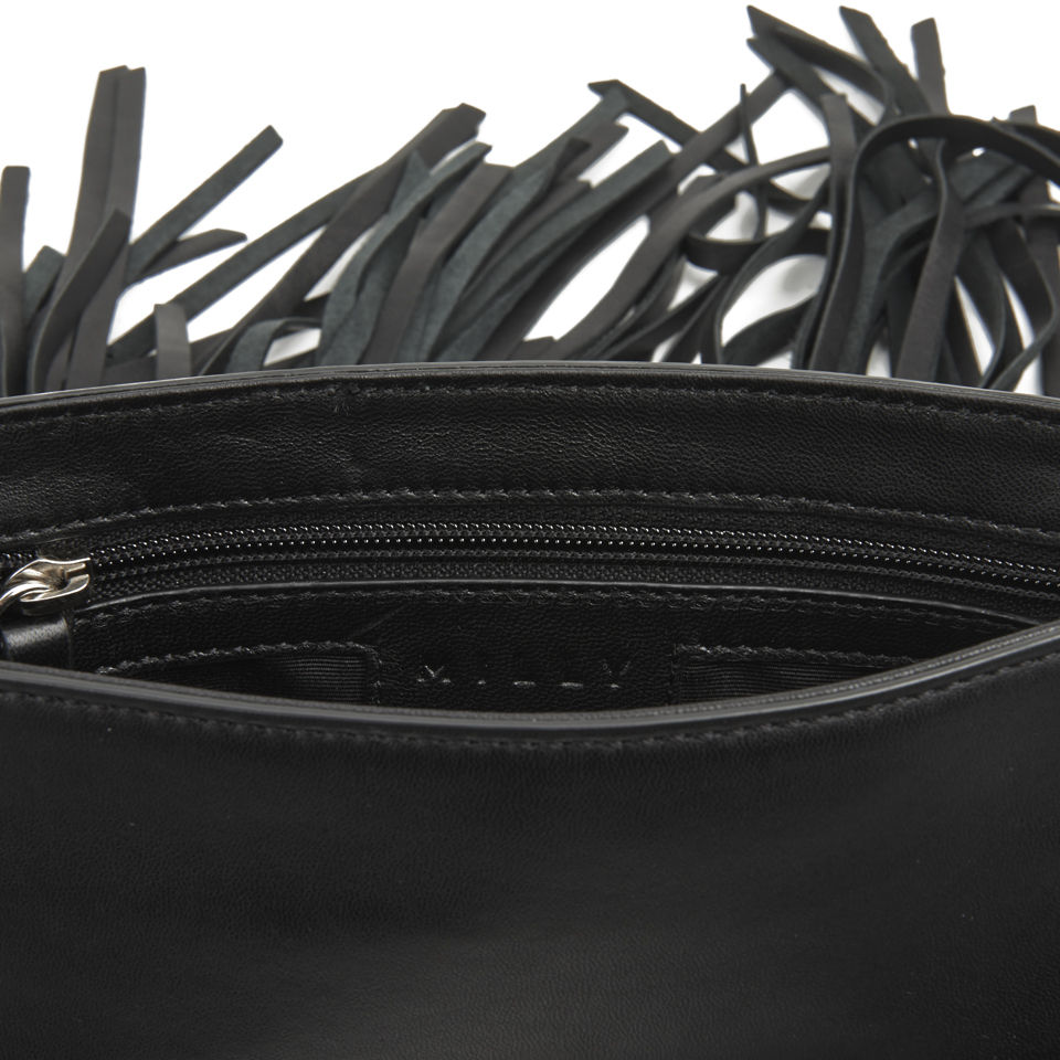 MILLY Isabella Fringe Leather Cross Body Bag - Black