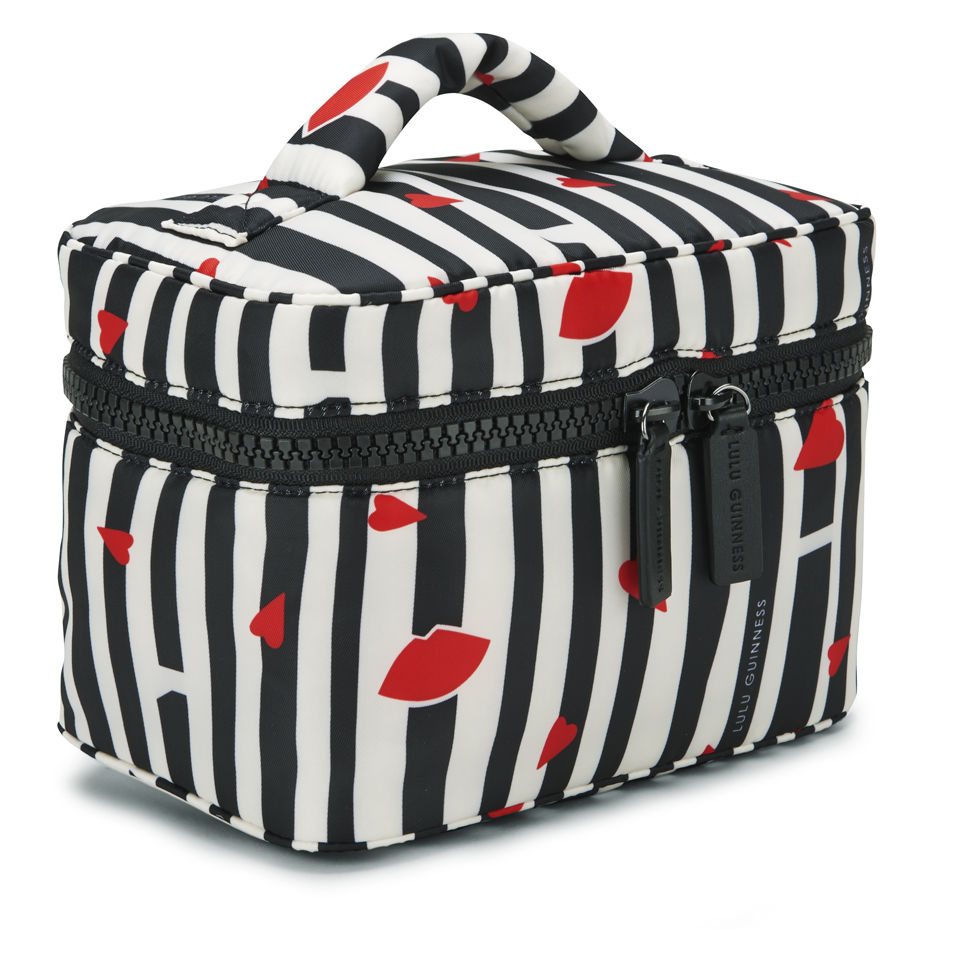 Lulu Guinness Lips and Stripes Vanity Case - Black/White/Red