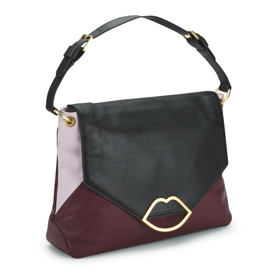 Lulu Guinness Medium Colour Block Nicola Leather Bowler Bag - Pink/Burgundy/Black