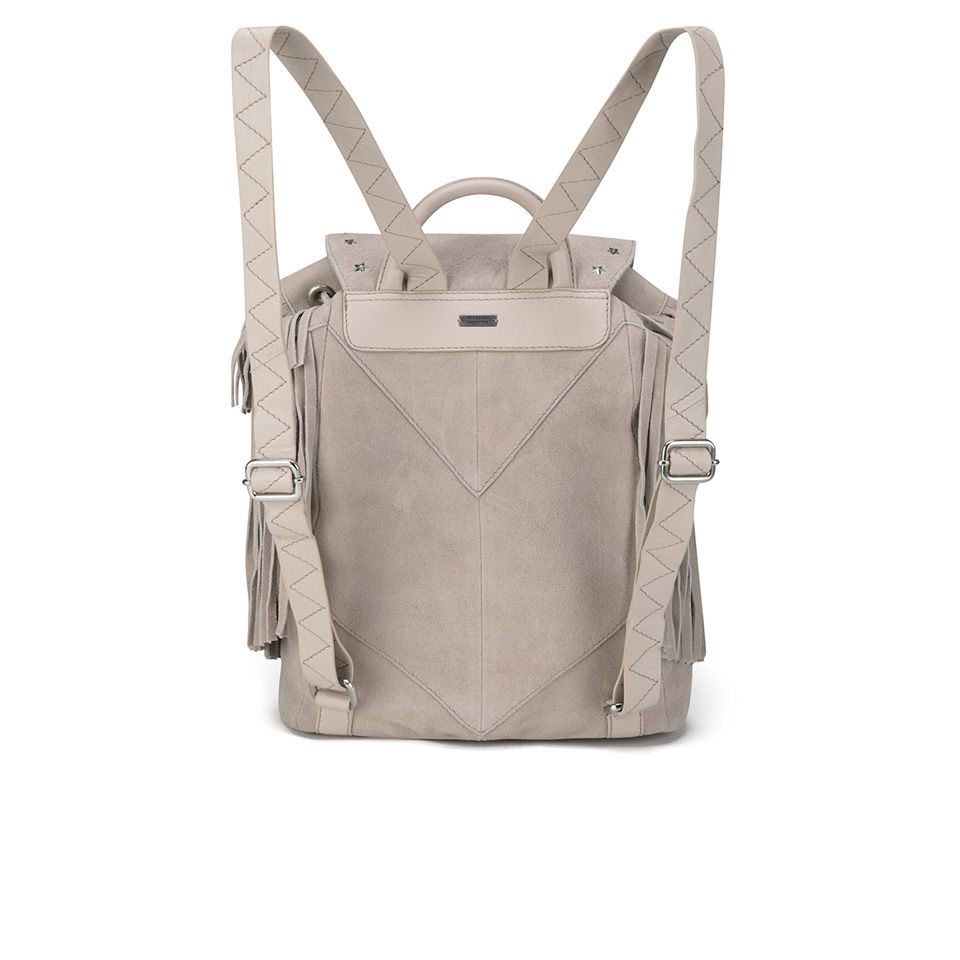 Maison Scotch Women's Leather Backpack with Fringes - Blush