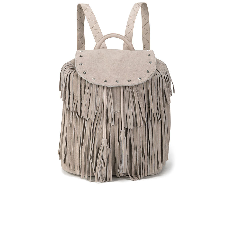 Maison Scotch Women's Leather Backpack with Fringes - Blush