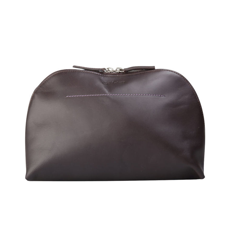 Bill Amberg Classic Leather Washbag - Brown/Purple