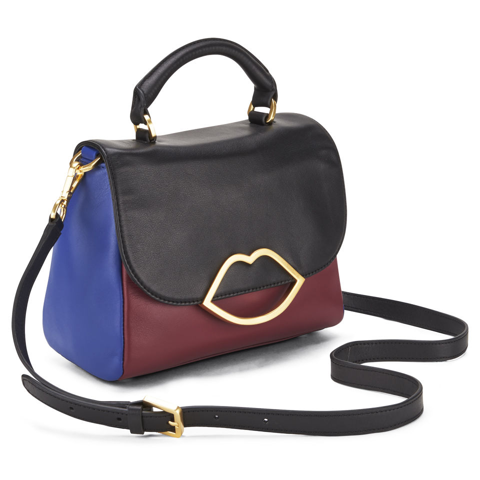 Lulu Guinness Small Colour Block Izzy Leather Bowler Bag - Blue/Burgundy/Black