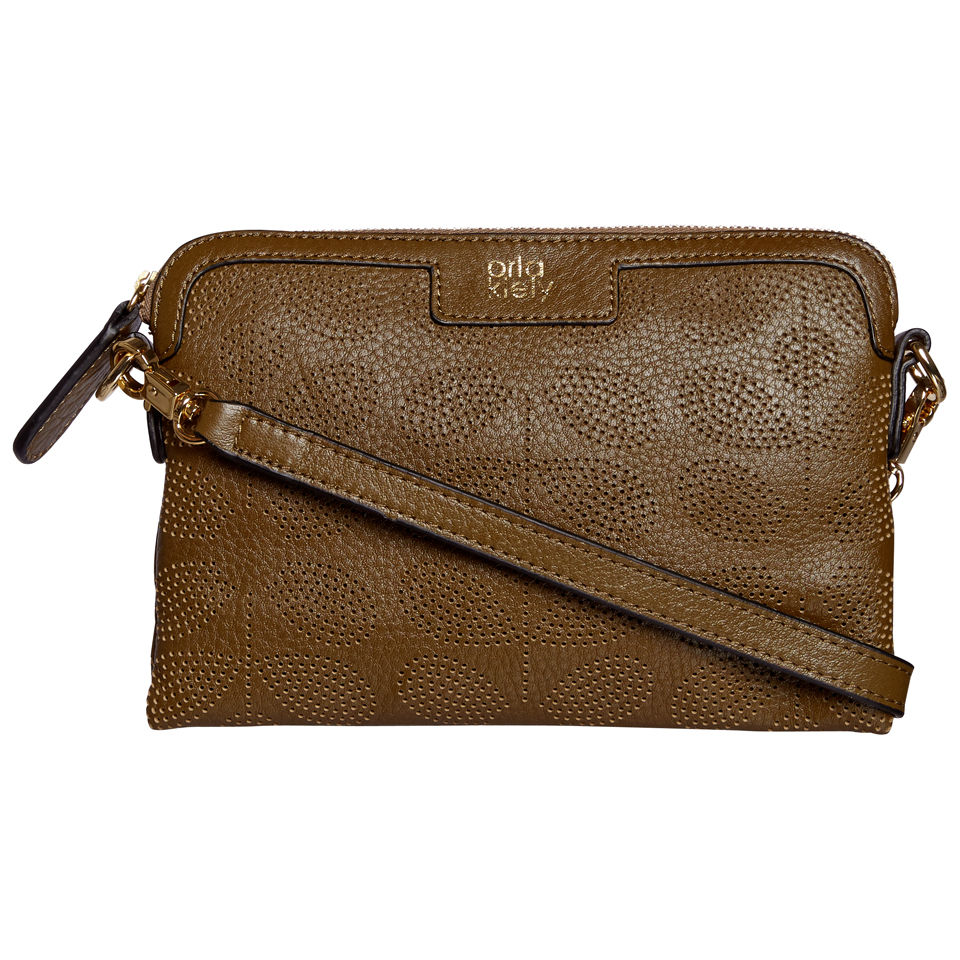 Orla Kiely Women s Sixties Stem Punched Leather Poppy Bag Olive Coggles