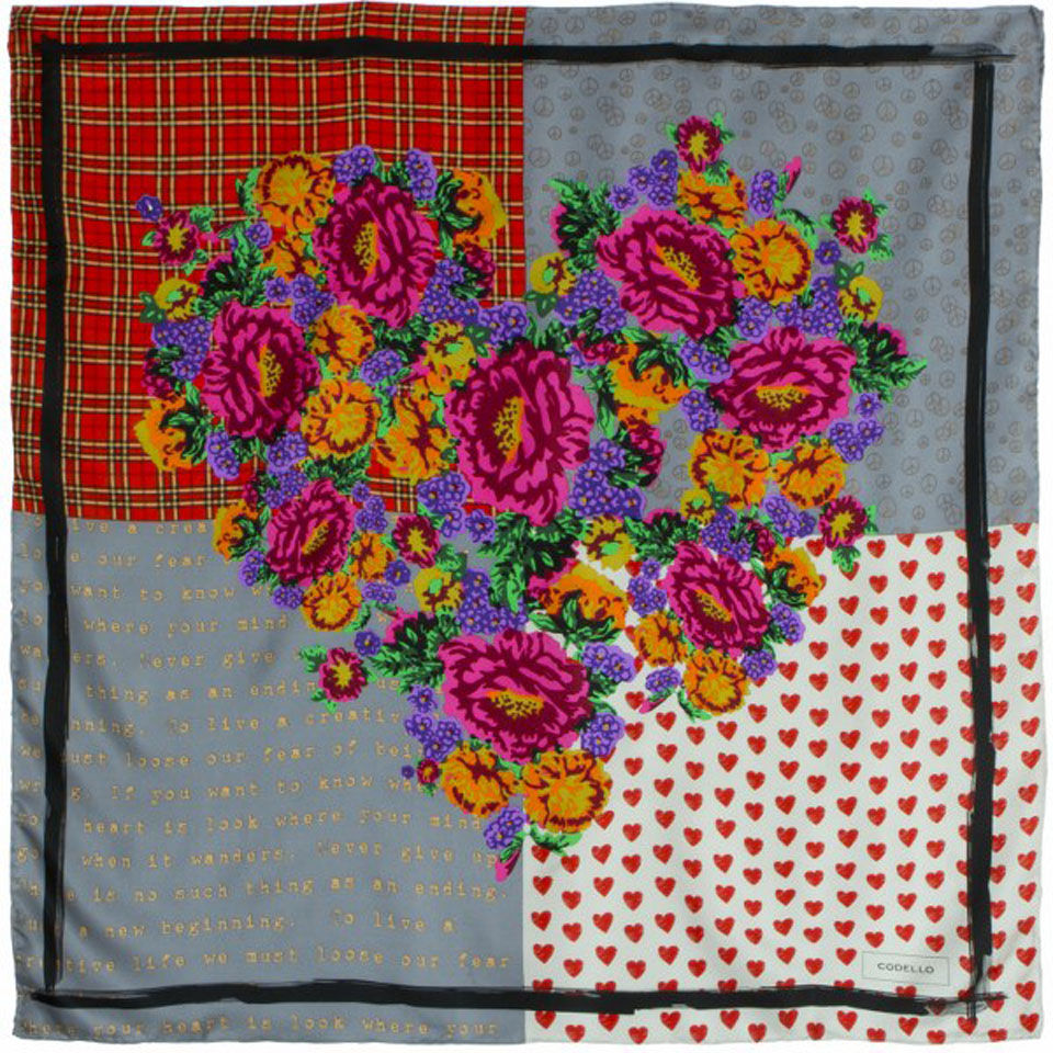 Codello Poetry Grunge Flowers/ Pattern Ground Silk Scarf