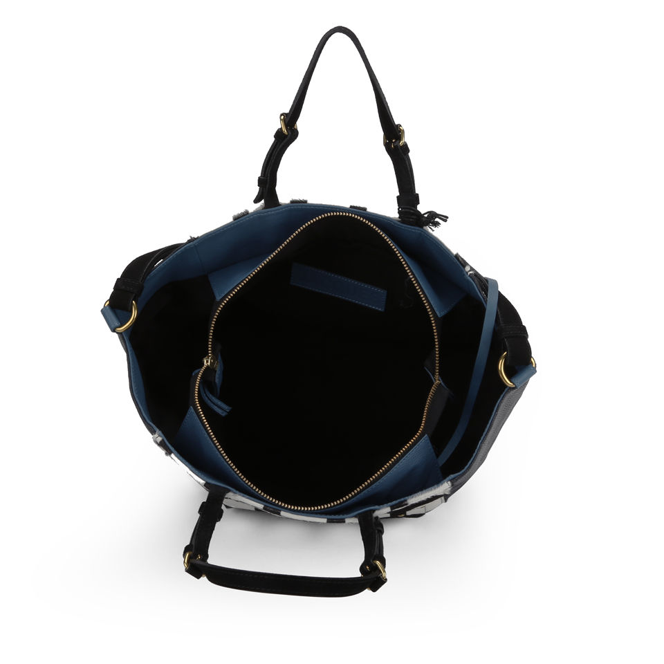Jerome Dreyfuss Jacques Foldover Corner Leather Tote Bag Black White Blue Coggles