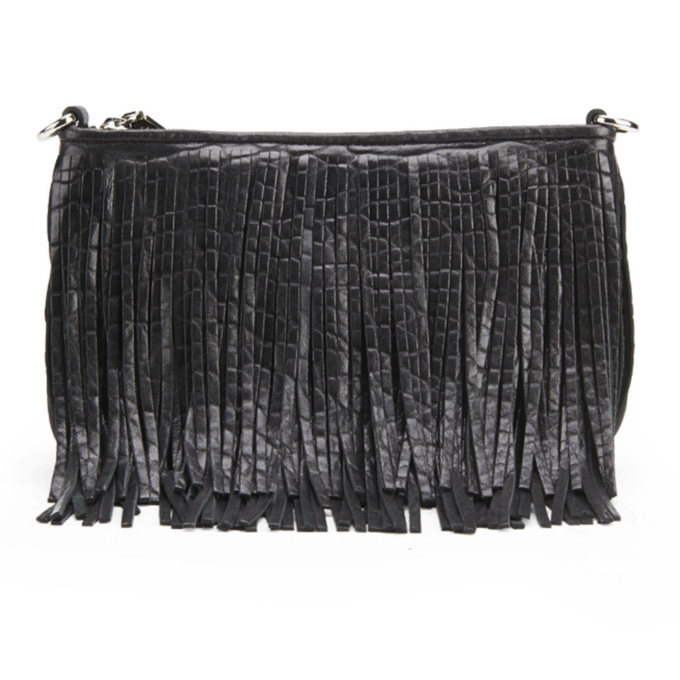 Rebecca Minkoff Finn Fringe Leather Clutch Bag - Black