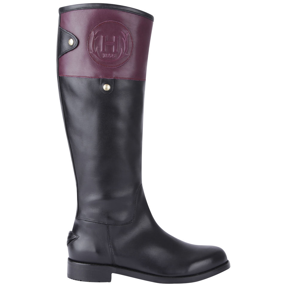Hunter Women s Sandhurst Wellesley Tall Leather Boots Black Dark Ruby Allsole