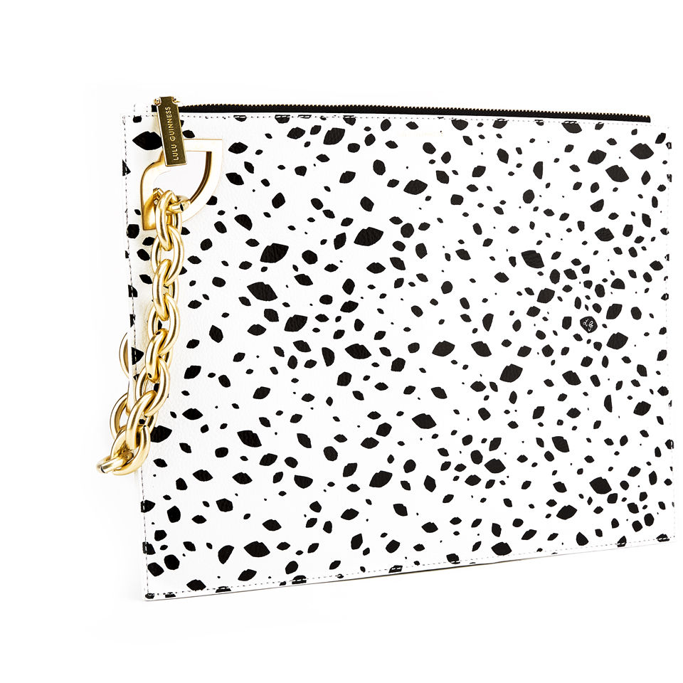 Lulu Guinness Spot Hug and Hold Chain Wristlet Leather Clutch Bag - Black/White