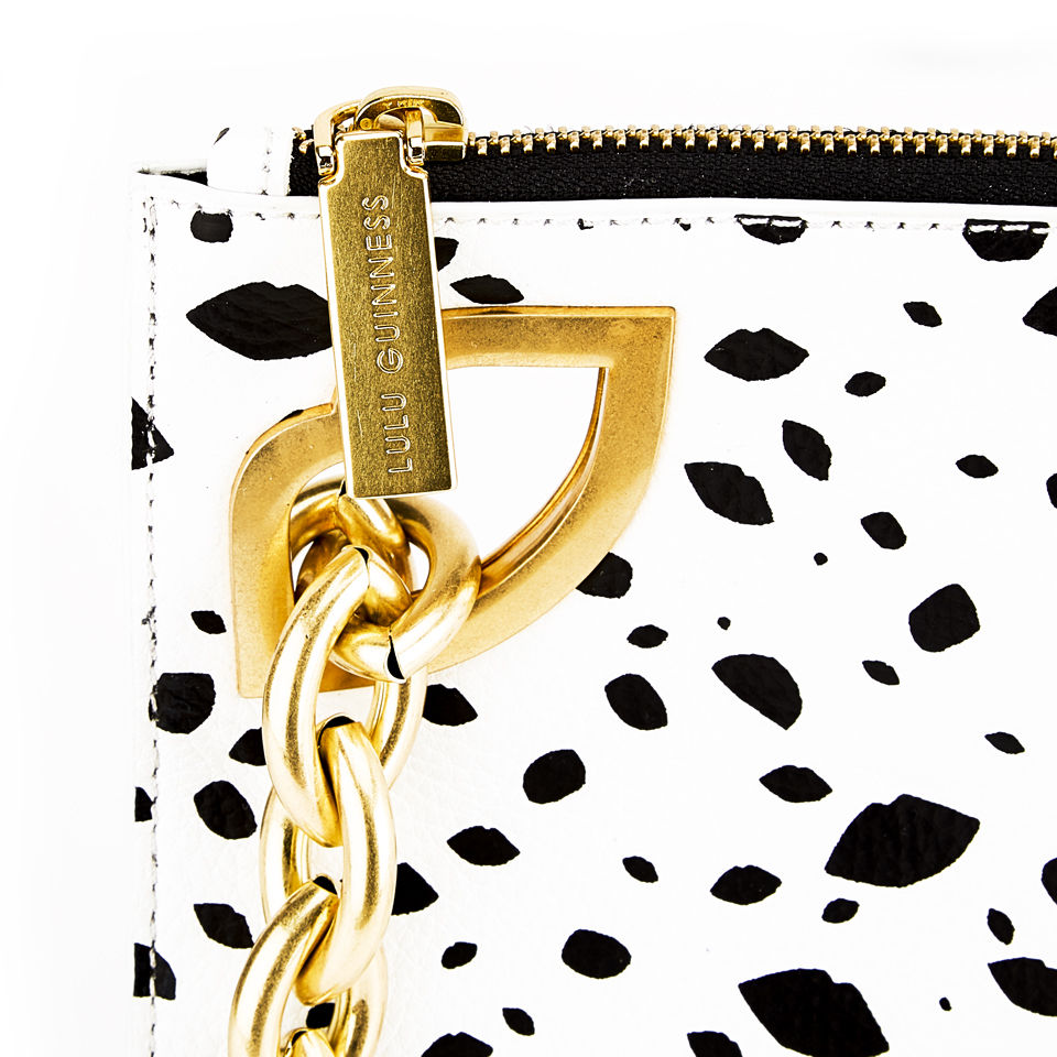 Lulu Guinness Spot Hug and Hold Chain Wristlet Leather Clutch Bag - Black/White