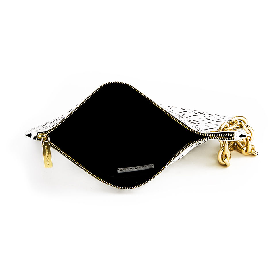 Lulu Guinness Spot Hug and Hold Chain Wristlet Leather Clutch Bag - Black/White