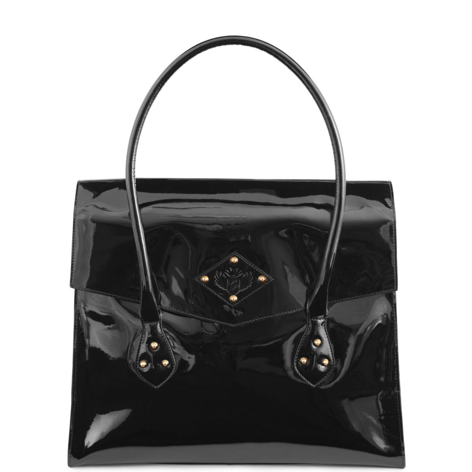 Penelope and Parker Lara Patent Leather Laptop Bag - Black