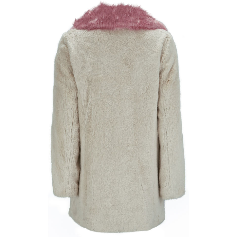 Unreal Fur Women's Candy Blossom Faux Fur Contrast Collar Coat - Cream/Pink