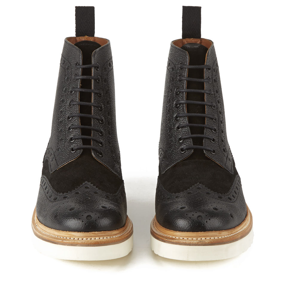 Grenson Men s Fred V Leather Brogue Boots Black Grain Coggles
