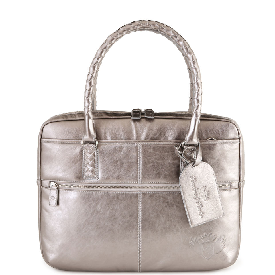 Penelope and Parker Layla Leather Large Zip Laptop Bag - Metallic