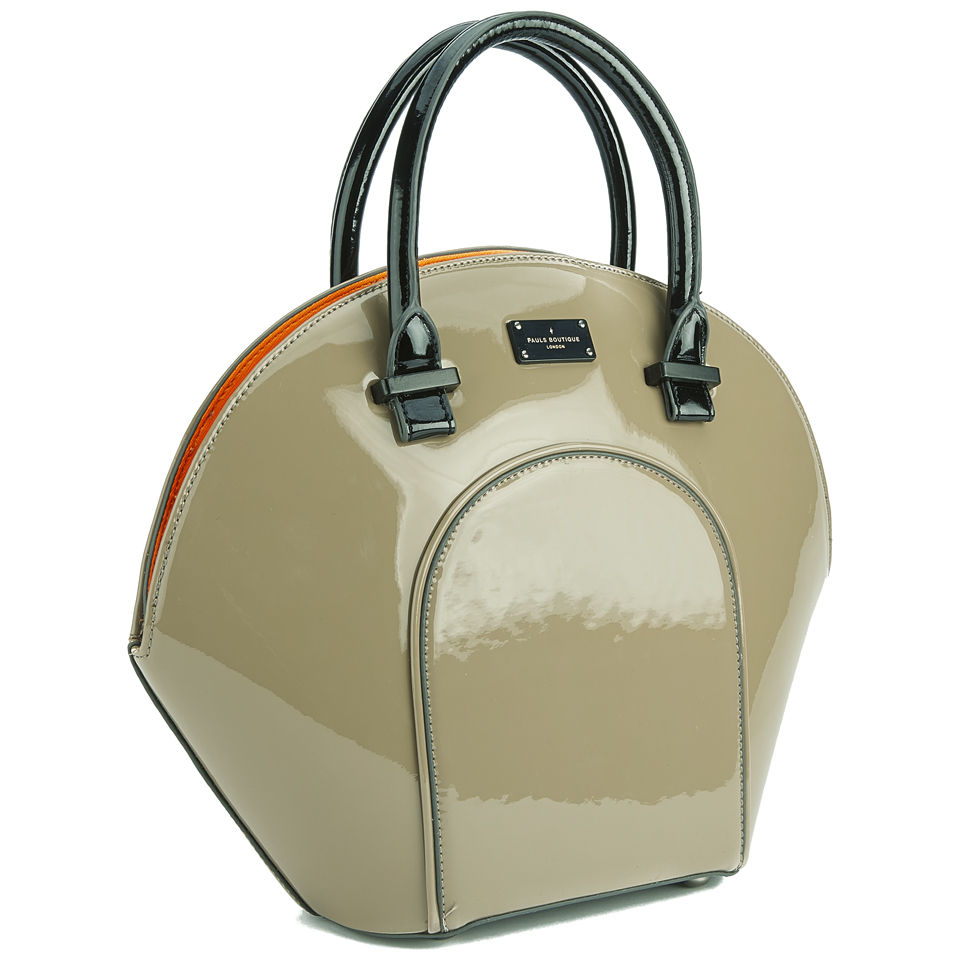 Paul's Boutique Women's Meg Structured Patent Bowler Bag - Mink with Coral