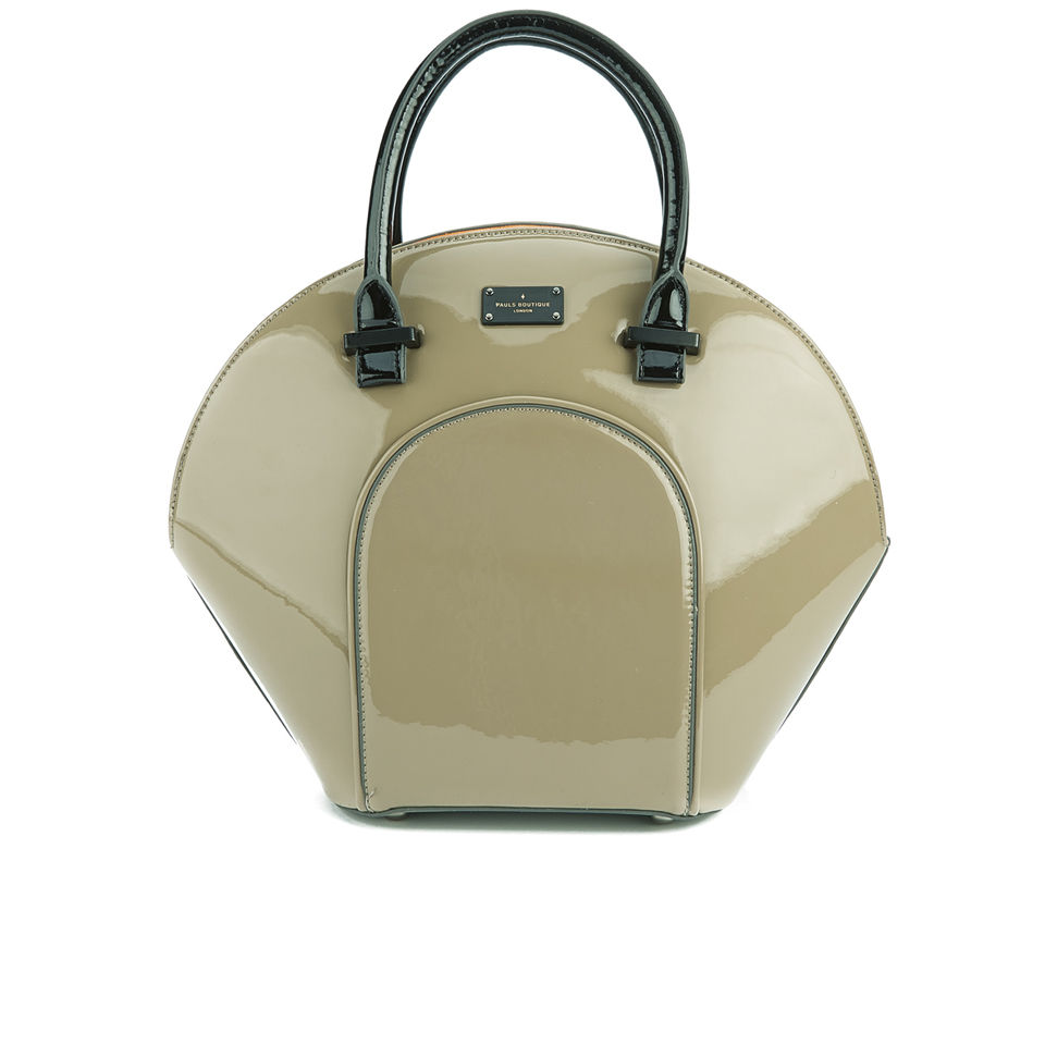 Paul's Boutique Women's Meg Structured Patent Bowler Bag - Mink with Coral