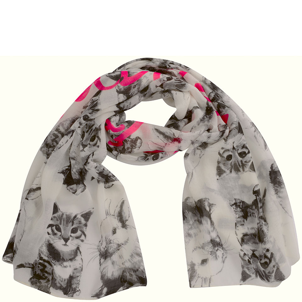 Codello Women's Happy World Cute Animals Scarf - Off White