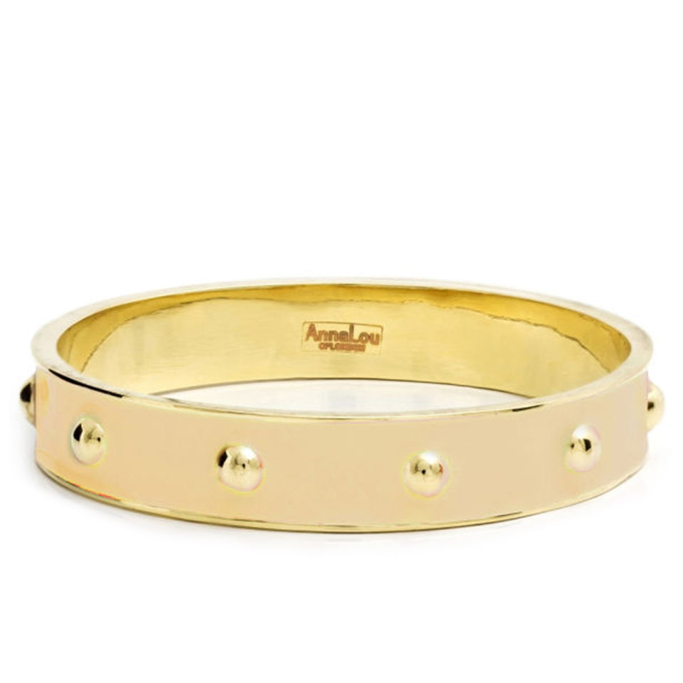 Anna Lou of London Studded 14KT Gold Plated Enamel Bangles - Gold/Cream