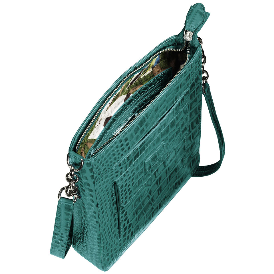 OSPREY LONDON The Carapace Polished Croc Leather Cross Body Bag - Kingfisher