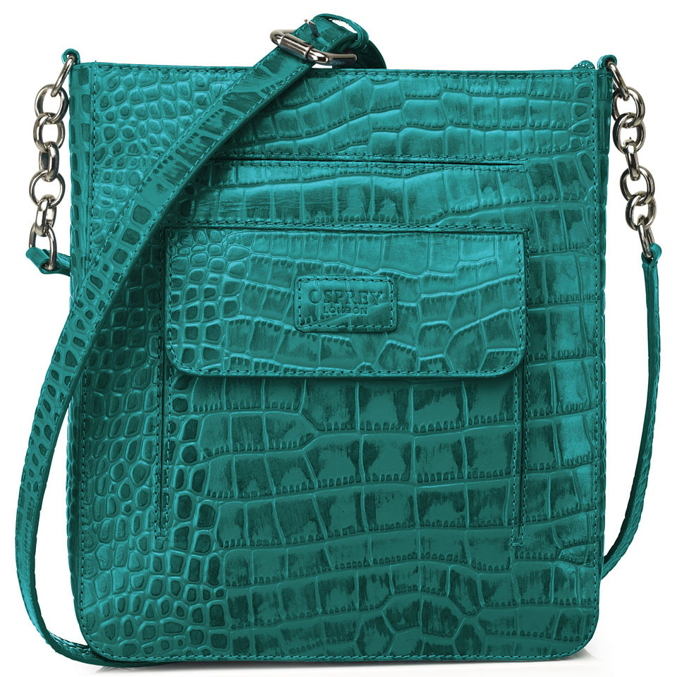 OSPREY LONDON The Carapace Polished Croc Leather Cross Body Bag Kingfisher Coggles