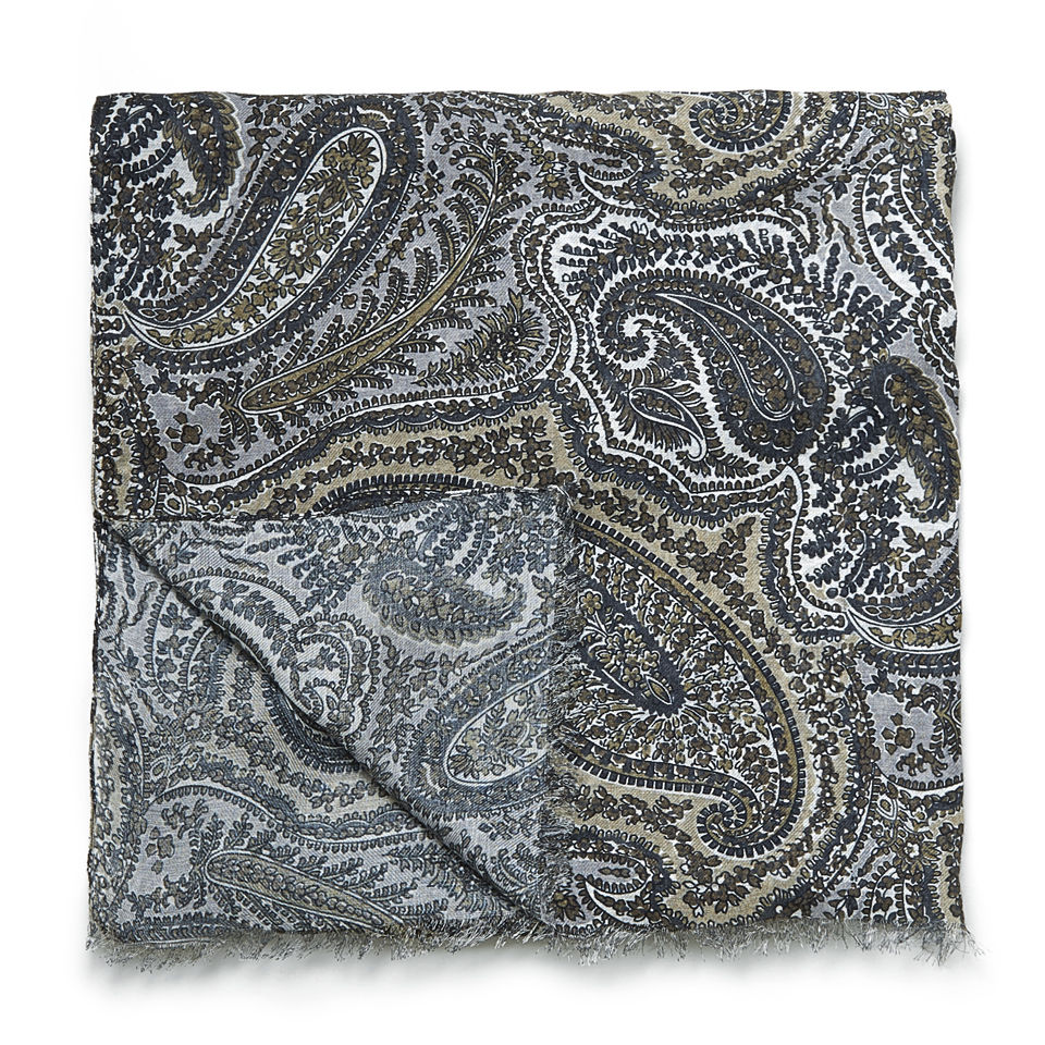 Knutsford Paisley Printed Cashmere Blend Scarf - Blue/Green