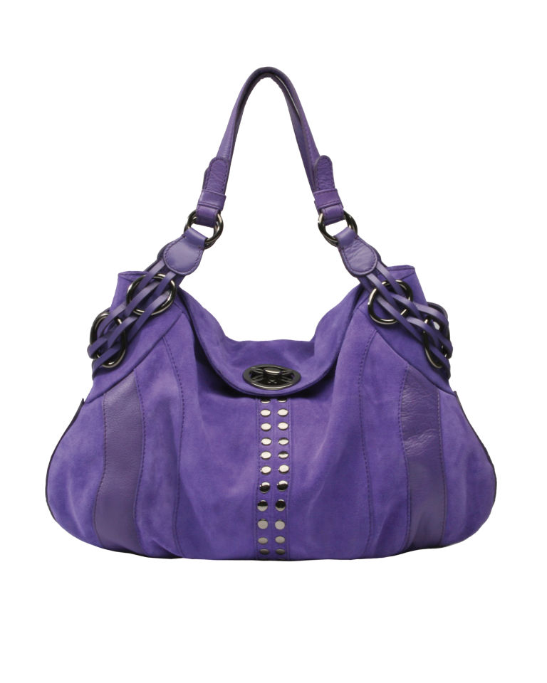 Ri2k Ruby Suede and Leather Stud Detail Slouch Sholder Bag