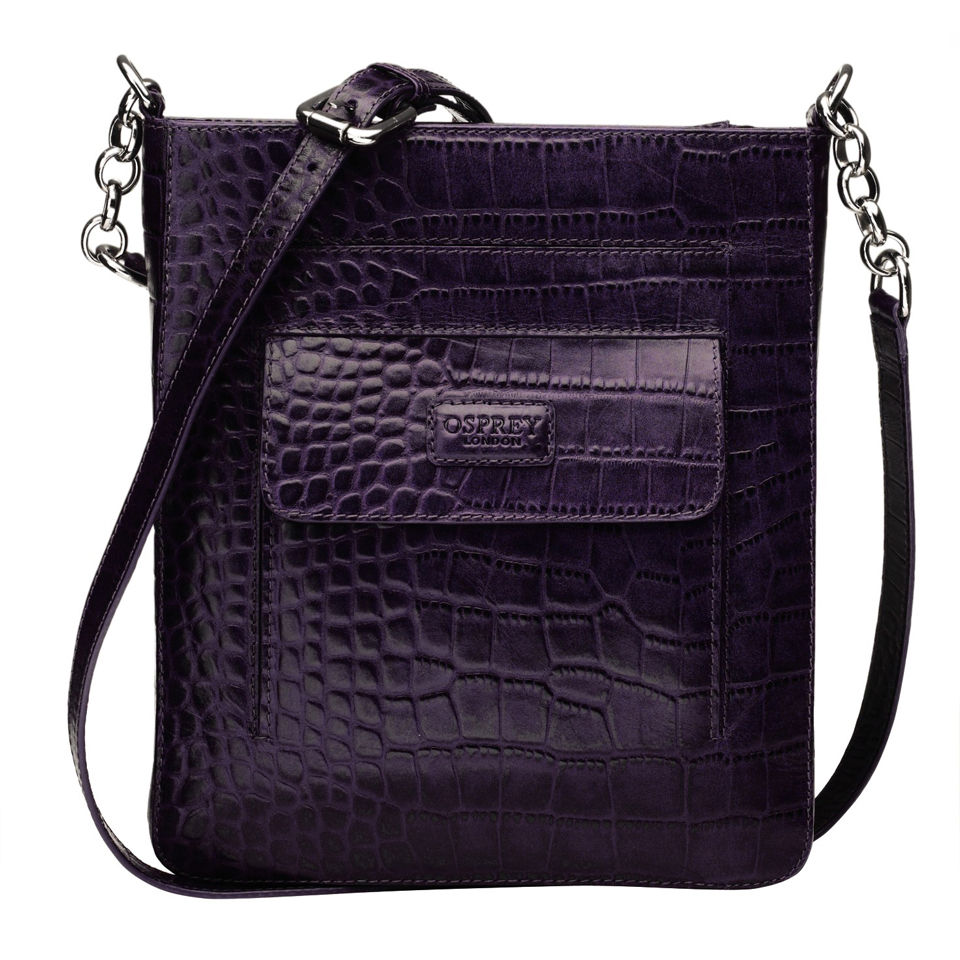 OSPREY LONDON The Carapace Polished Croc Leather Cross Body Bag Purple