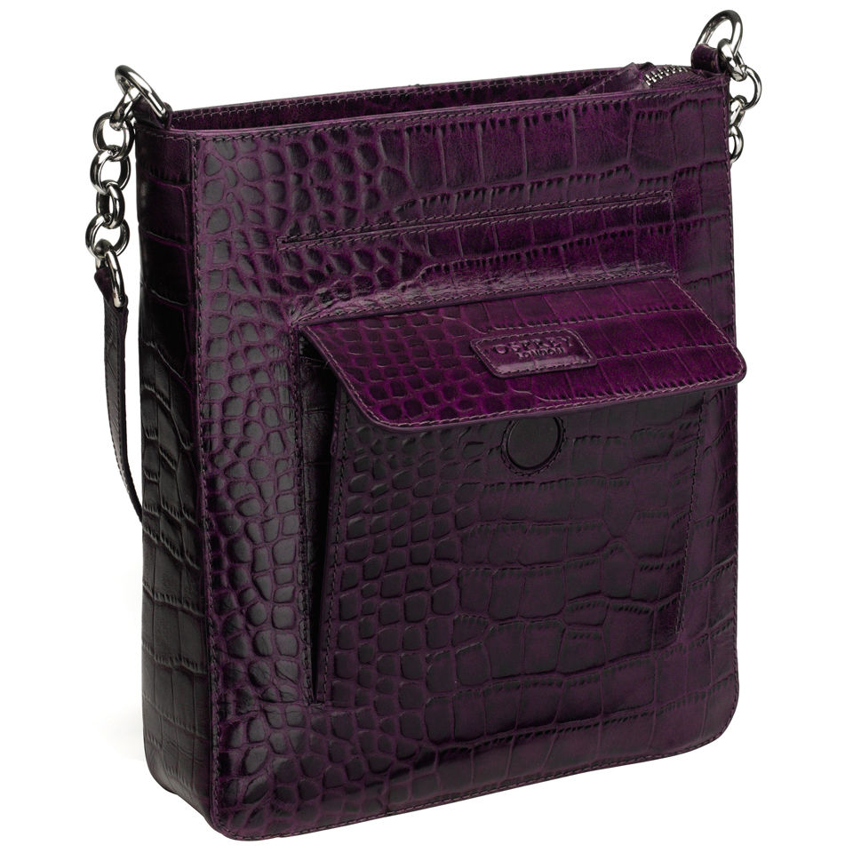 OSPREY LONDON The Carapace Polished Croc Leather Cross Body Bag - Purple