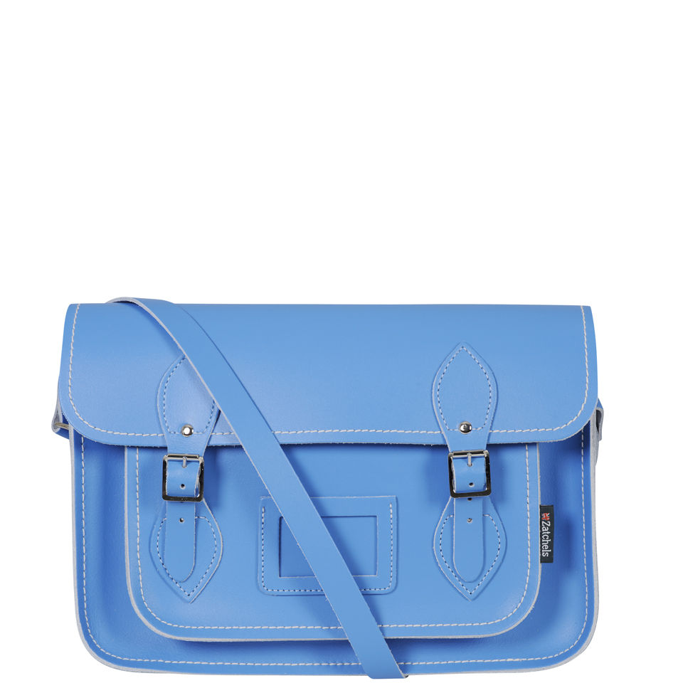 Zatchels 13 Inch Pastel Leather Satchel - Cornflower Blue