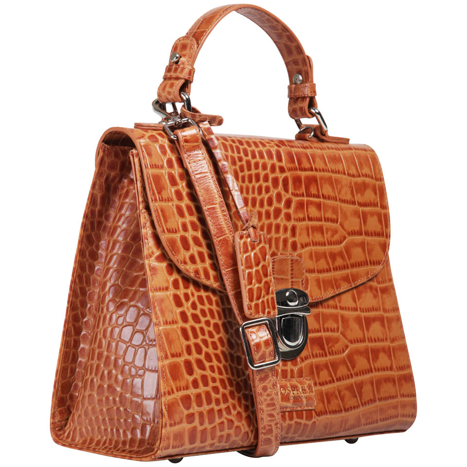 OSPREY LONDON The Maudie Polished Croc Leather Cross Body Bag Tan