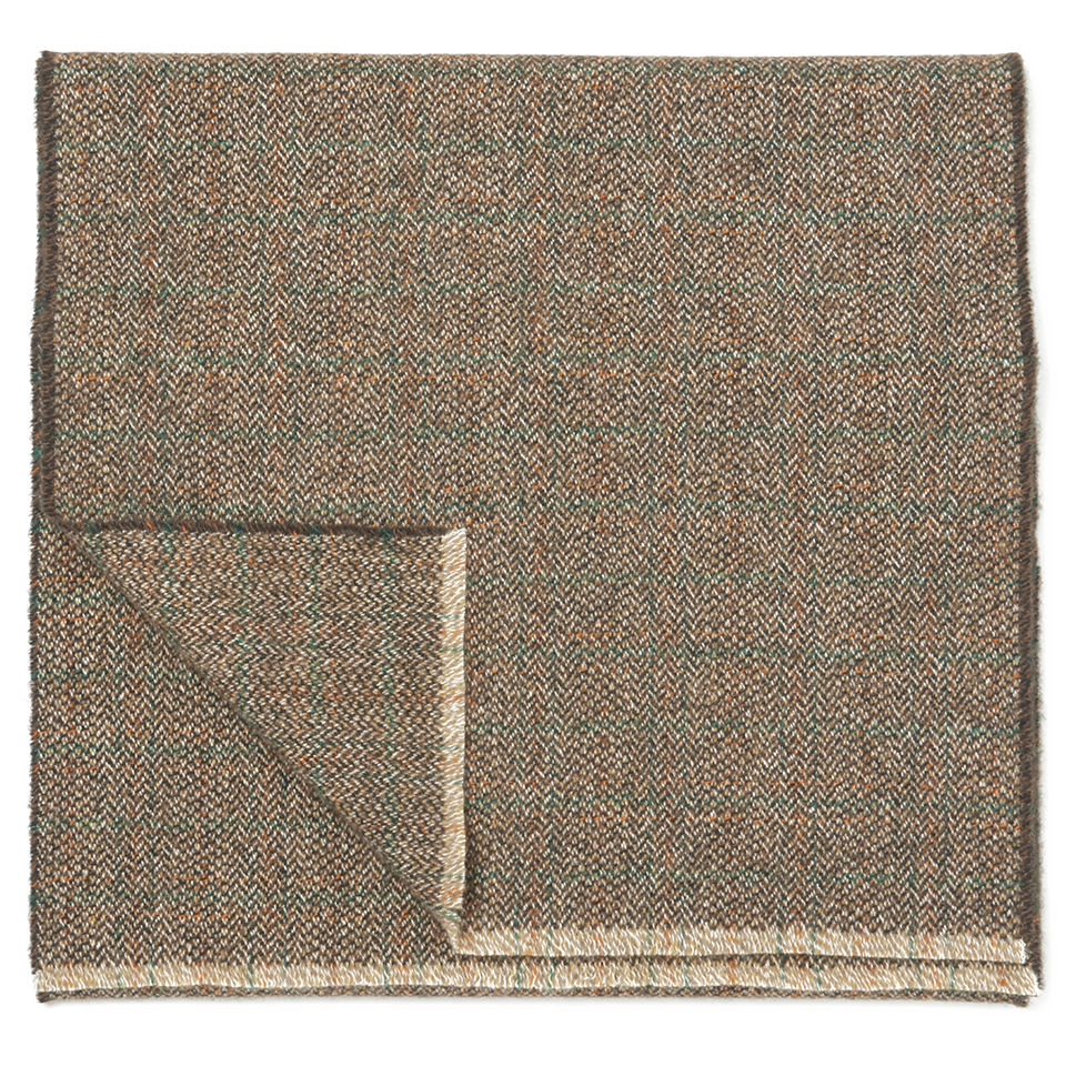 Knutsford Men's Textured Marl Cashmere Scarf - Rust/Green