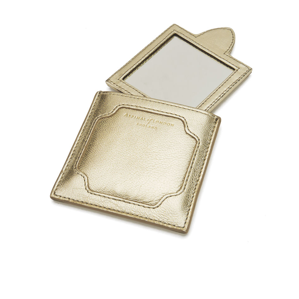 Aspinal of London Marylebone Compact Mirror - Metallic Gold Nappa