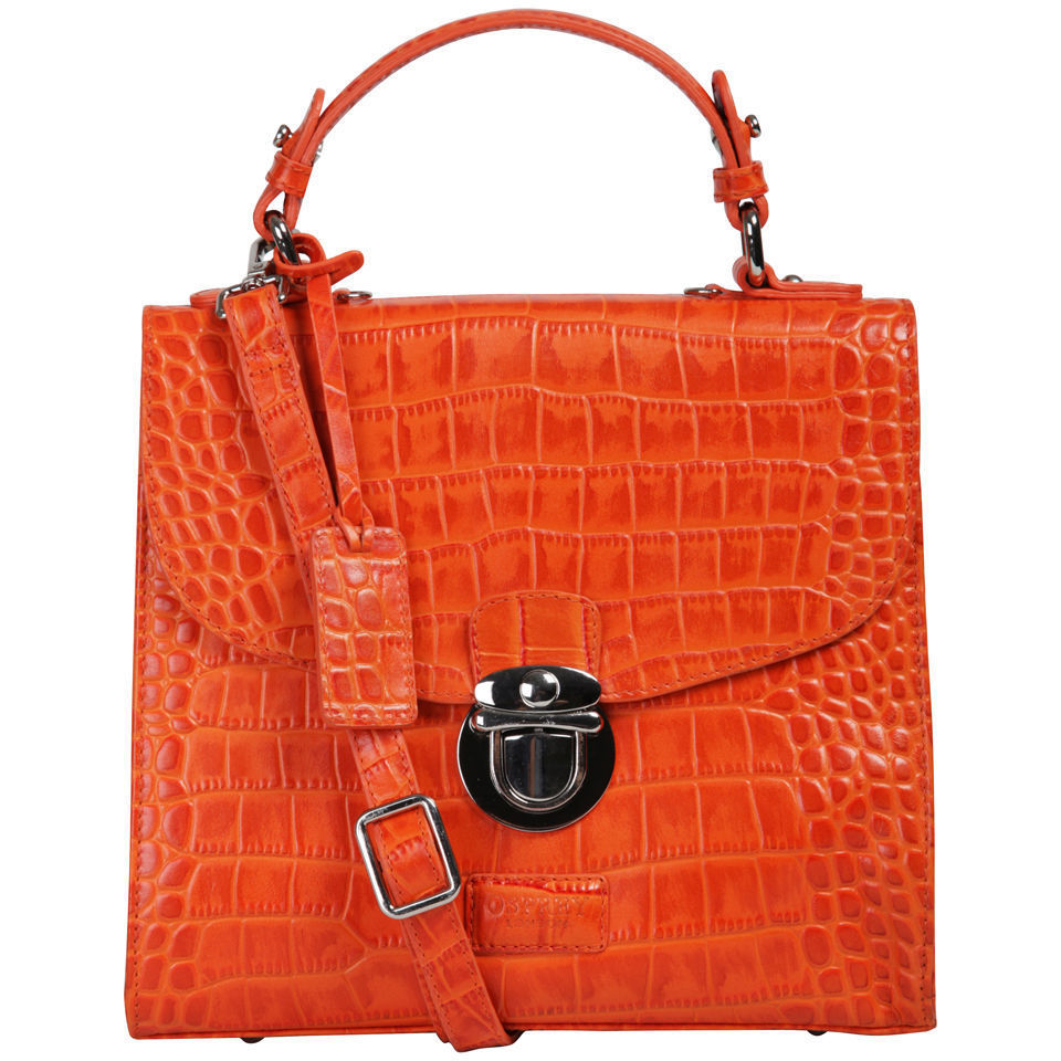 OSPREY LONDON The Maudie Polished Croc Leather Cross Body Bag - Orange