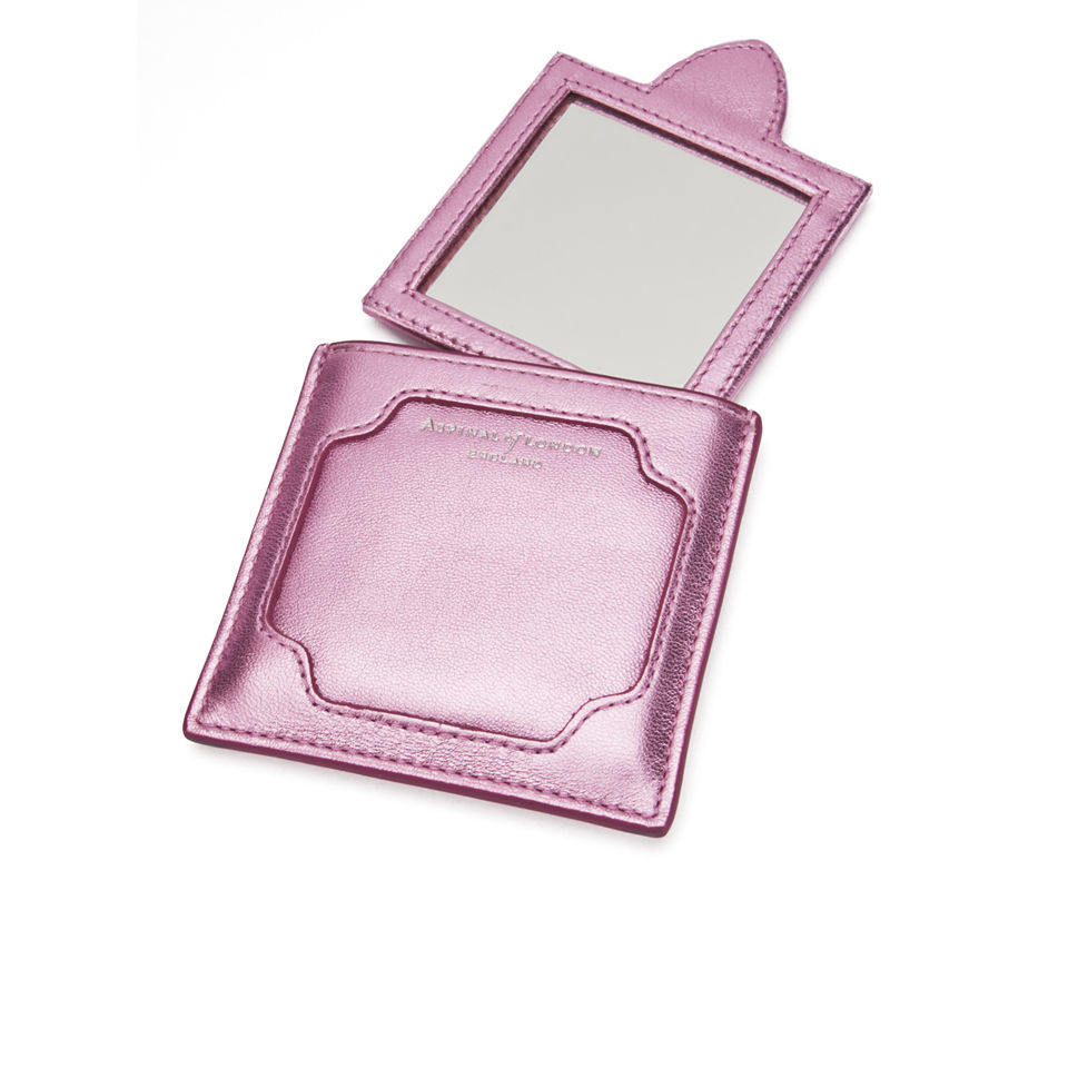 Aspinal of London Marylebone Compact Mirror - Metallic Pink Nappa