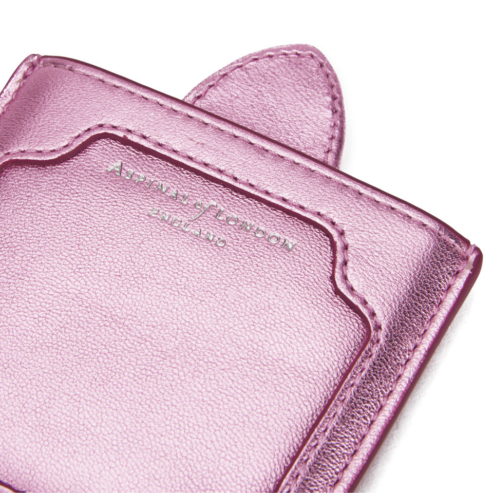 Aspinal of London Marylebone Compact Mirror - Metallic Pink Nappa