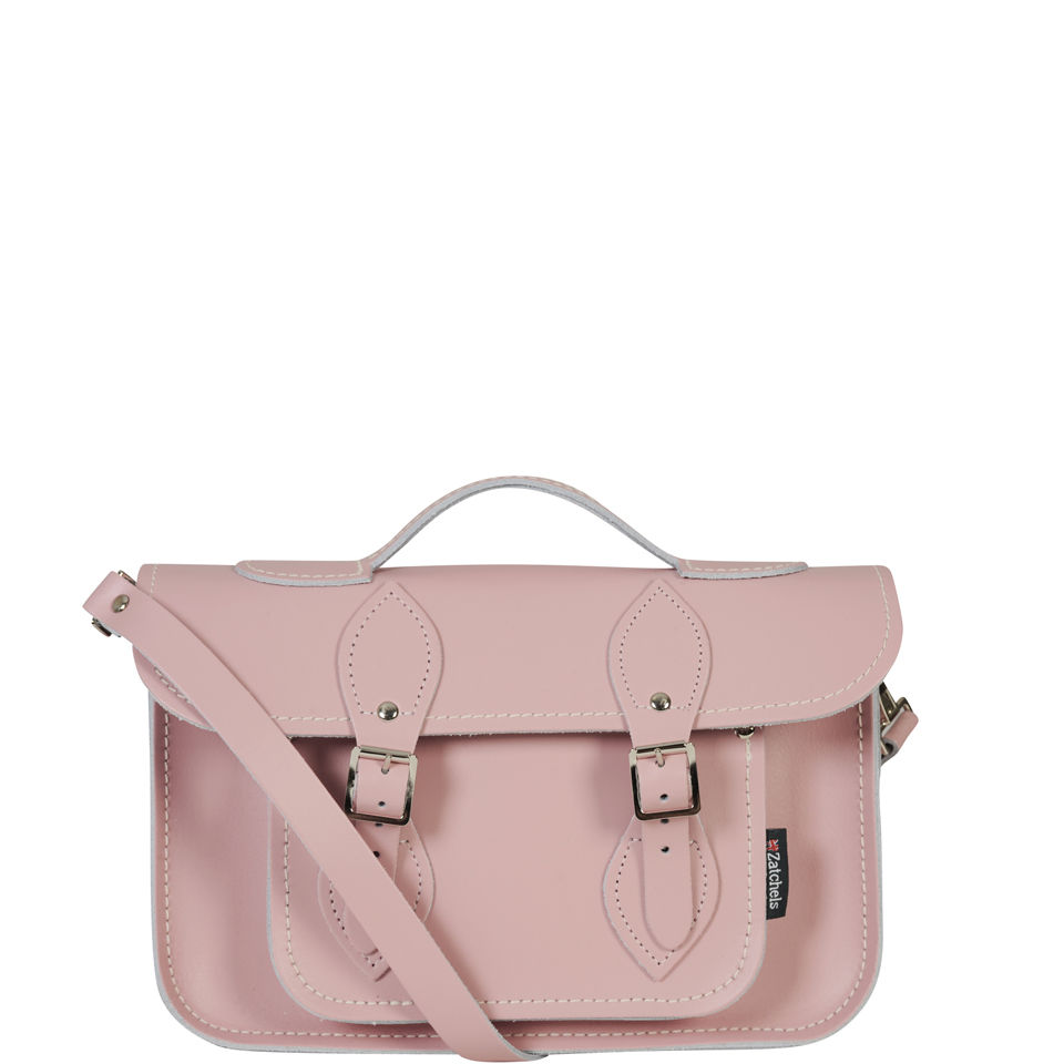 Zatchels 11.5 Inch Pastel Leather Satchel with Handle Baby Pink