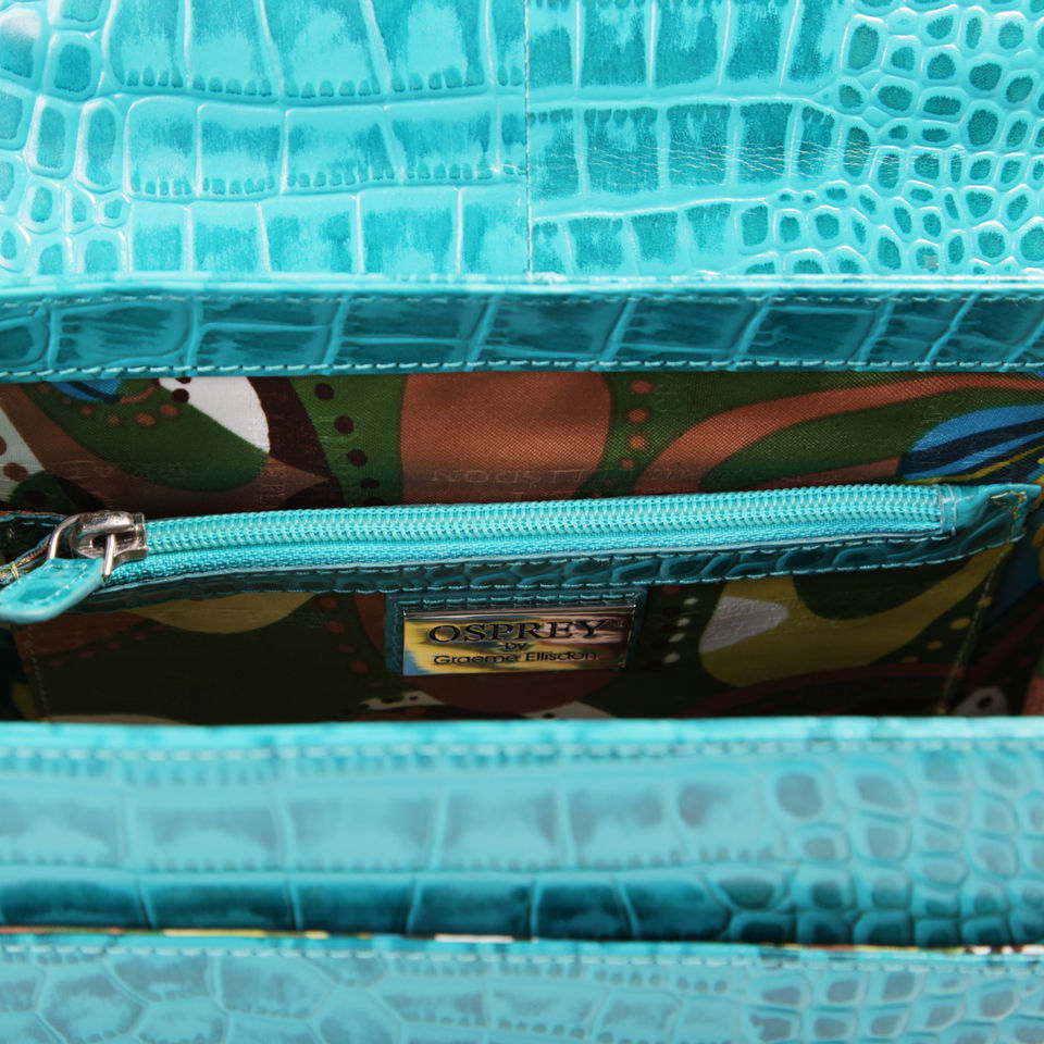 OSPREY LONDON The Maudie Polished Croc Leather Cross Body Bag - Kingfisher