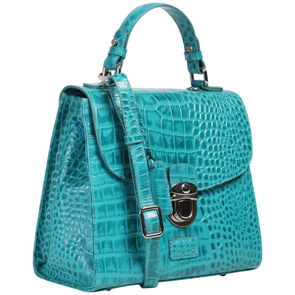 OSPREY LONDON The Maudie Polished Croc Leather Cross Body Bag - Kingfisher