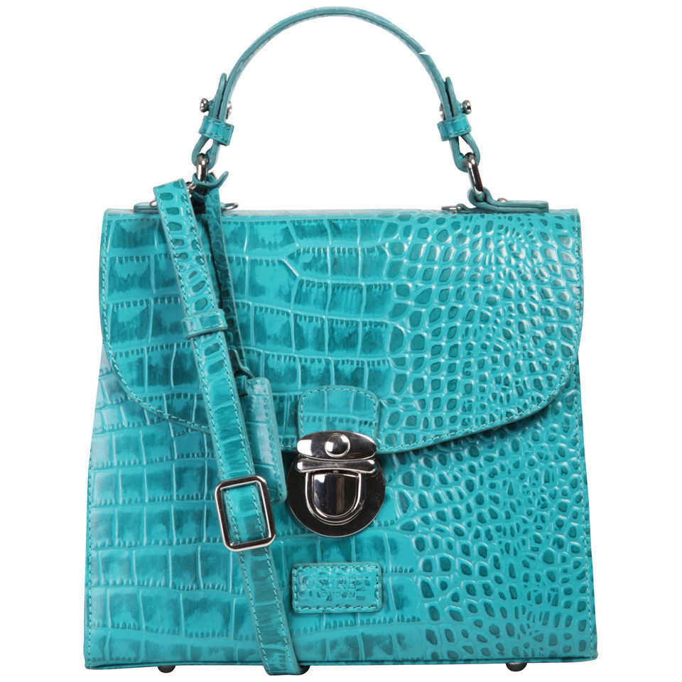 OSPREY LONDON The Maudie Polished Croc Leather Cross Body Bag - Kingfisher