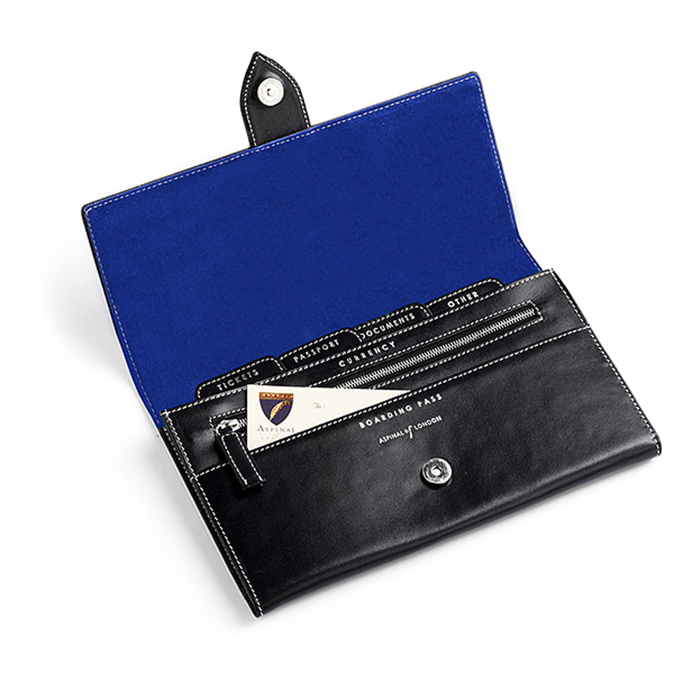 Aspinal of London Smooth Deluxe Plain Travel Collection - Black/Cobalt Blue Suede