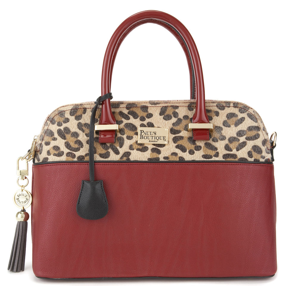 Paul's Boutique Maisy Leopard Pony Skin Kettle Bag - Red/Leopard