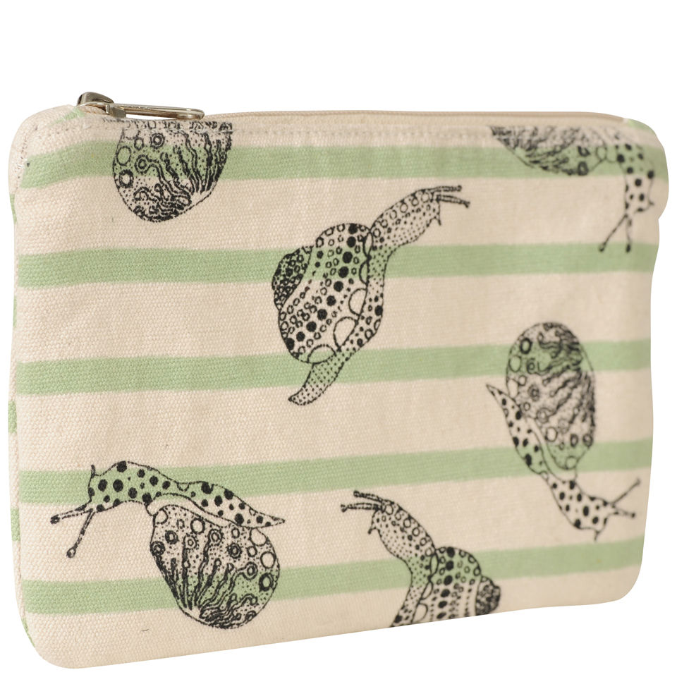 Kate Sheridan Stripe & Spot Snail Print Make Up Bag - Dusty Pink/Green