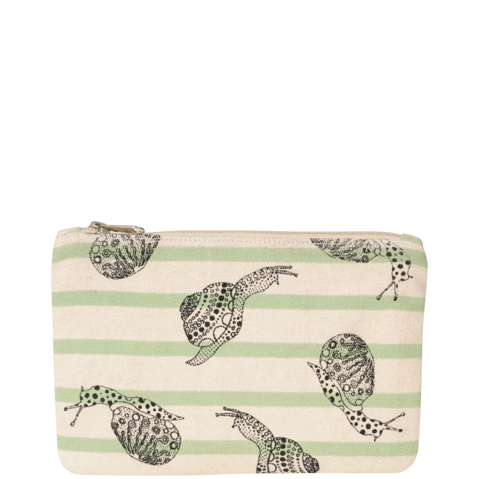 Kate Sheridan Stripe & Spot Snail Print Make Up Bag - Dusty Pink/Green
