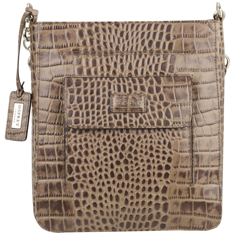 OSPREY LONDON Carapace Croc Leather Cross Body Bag - Grey