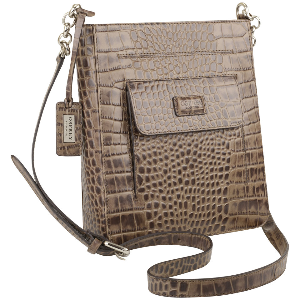 OSPREY LONDON Carapace Croc Leather Cross Body Bag - Grey