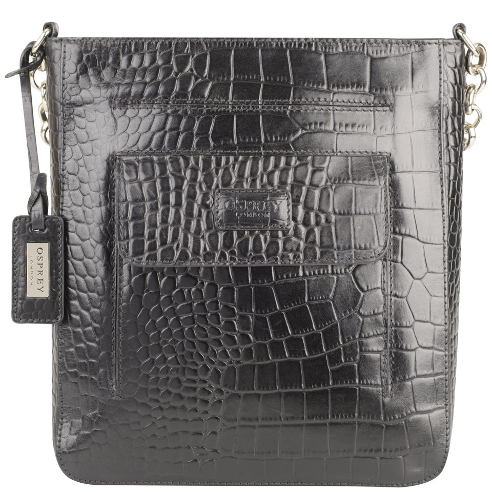 OSPREY LONDON Women's Carapace Croc Leather Cross Body Bag - Black