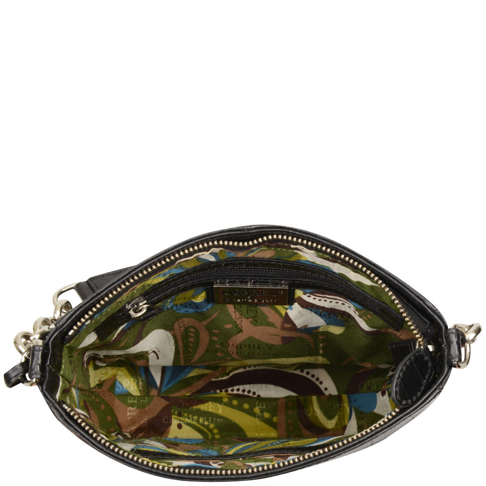 OSPREY LONDON Women's Carapace Croc Leather Cross Body Bag - Black